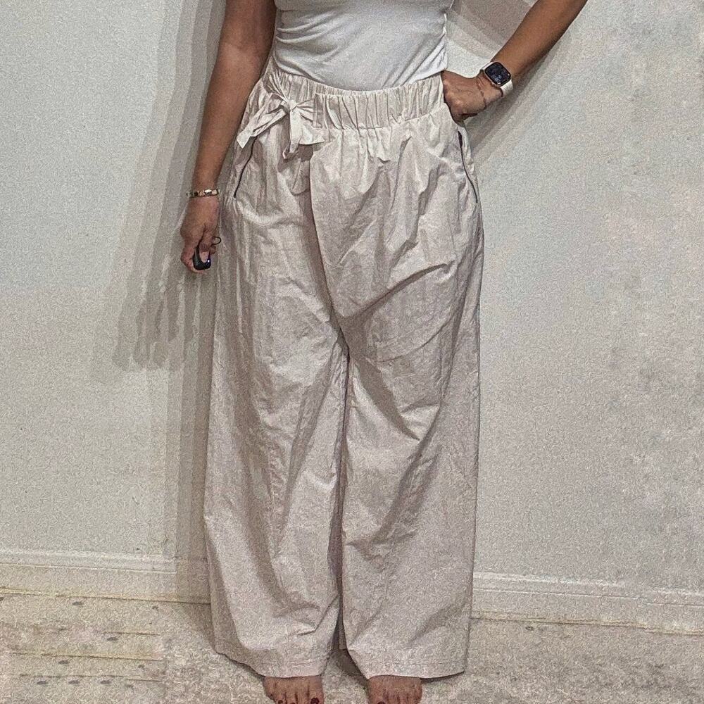 Free People Movement Tan Side Tie High Rise Wide Leg Pants Sz S